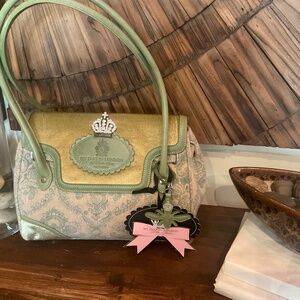 My Flat in London Vintage  Satchel Handbag, Color Green/ Pink